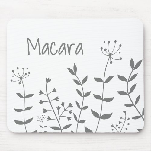 Gray and White Floral Mouse Pad