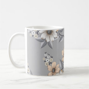 gray and white flower Pattern on gray backgroundde Coffee Mug