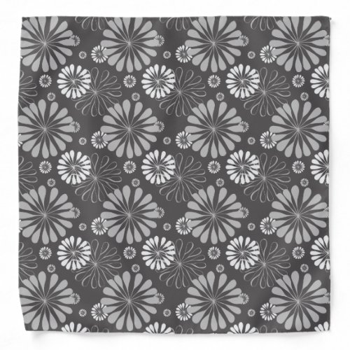 Gray And White Flowers Bandana