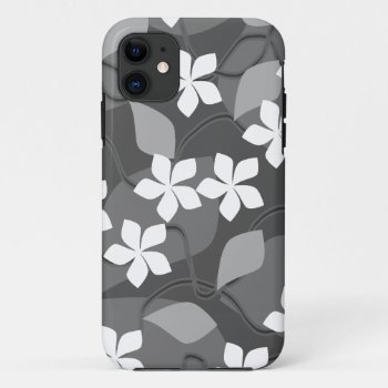Gray And White Flowers. Floral Pattern. Iphone 11 Case by Graphics_By_Metarla at Zazzle
