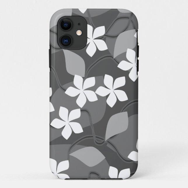 Gray and White Flowers. Floral Pattern. Case-Mate iPhone Case (Back)