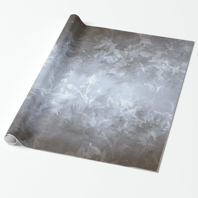Gray And White Flowers Wrapping Paper (Unrolled)