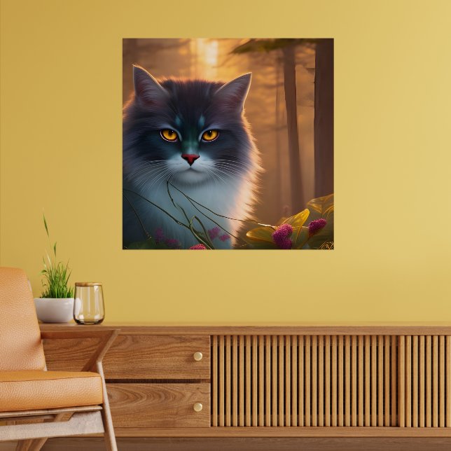 Gray and white fluffy forest cat , Fantasy  Poster (Living Room 2)