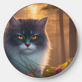 Gray and white fluffy forest cat, Fantasy Wireless Charger
