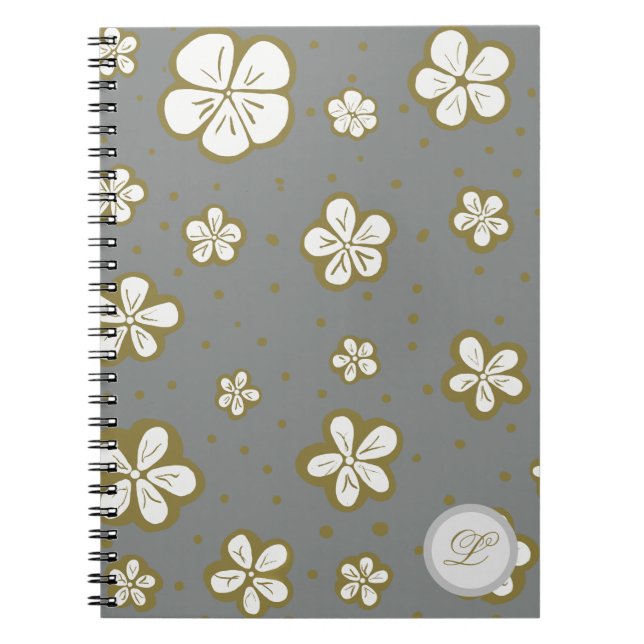 Gray and white forget me nots floral notebook (Front)