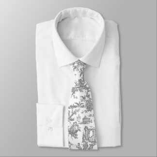 Gray and White French Toile Neck Tie