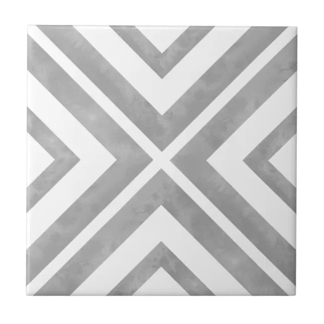 Gray and White Geometric Ceramic Tile | Zazzle