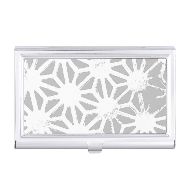 Gray and white geometric pattern business card case (Front)