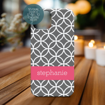 Gray And White Geometric Pattern Custom Name Iphone 15 Case by icases at Zazzle