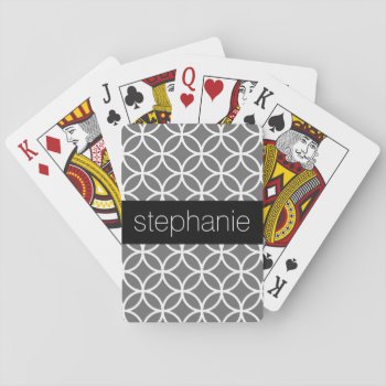 Gray And White Geometric Pattern Custom Name Playing Cards by icases at Zazzle