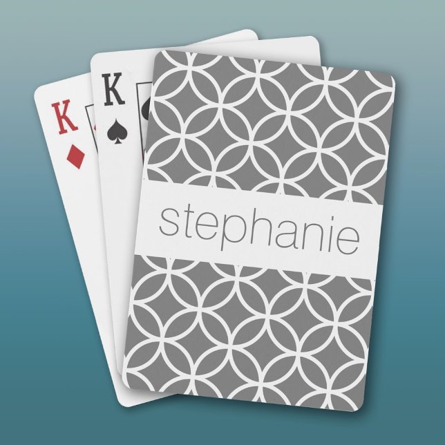Gray and White Geometric Pattern Custom Name Poker Cards (Custom Playing Cards)
