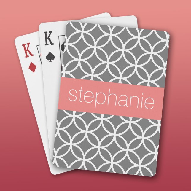 Gray and White Geometric Pattern Custom Name Poker Cards (Custom Playing Cards)