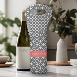 Gray and White Geometric Pattern Custom Name Wine Bag