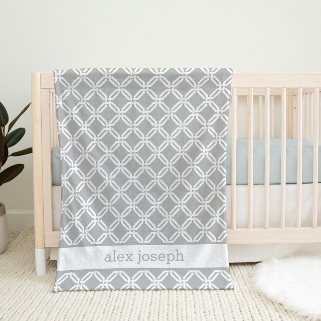 Gray and White Geometric Pattern Personalized Baby Fleece Blanket (Creator Uploaded)