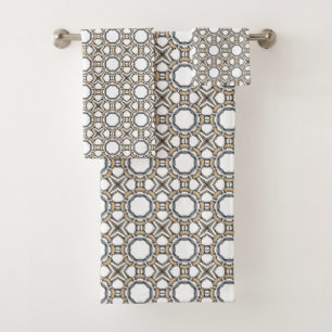 Gray and white geometric patterned design bath towel set