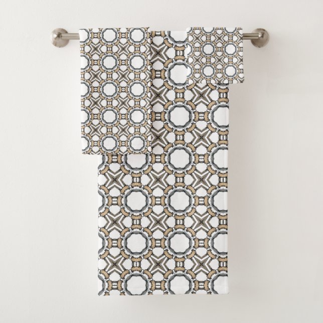 Gray and white geometric patterned design  bath towel set (Insitu)