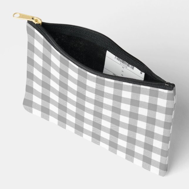 Gray And White Gingham Accessory Pouch (Open)