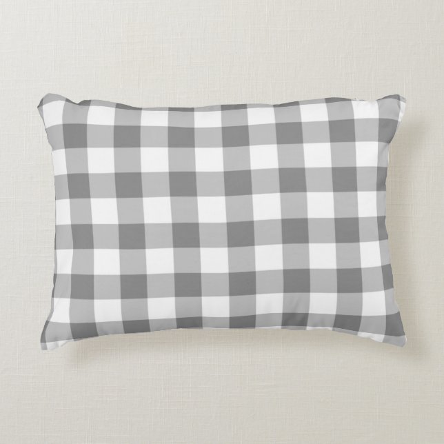 Gray And White Gingham Check Pattern Decorative Pillow (Front)