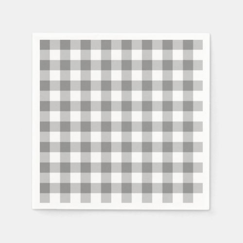 Gray And White Gingham Check Pattern Paper Napkins
