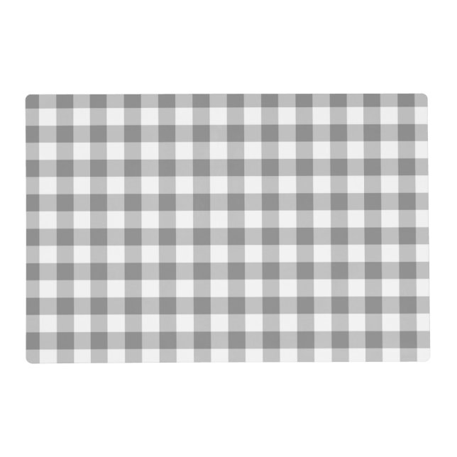 Gray And White Gingham Check Pattern Placemat (Back)