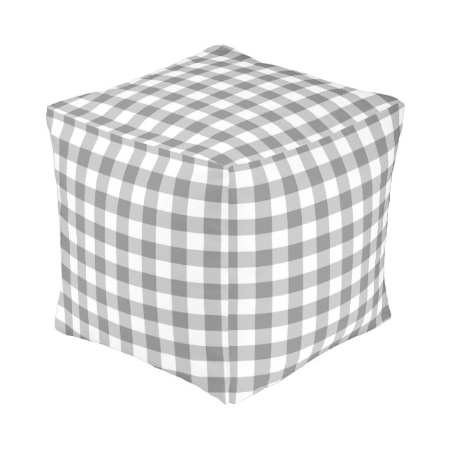 Gray And White Gingham Check Pattern Pouf (Angled Front)