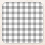 Gray And White Gingham Check Pattern Square Paper Coaster