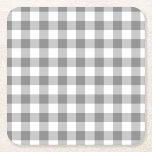 Gray And White Gingham Check Pattern Square Paper Coaster