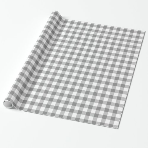 Gray And White Gingham Check Pattern Wrapping Paper