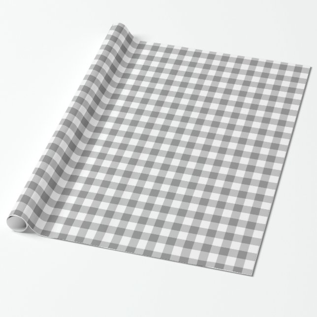 Gray And White Gingham Check Pattern Wrapping Paper (Unrolled)
