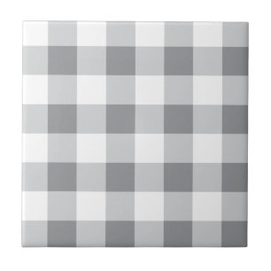 Gray And White Gingham Pattern Ceramic Tile