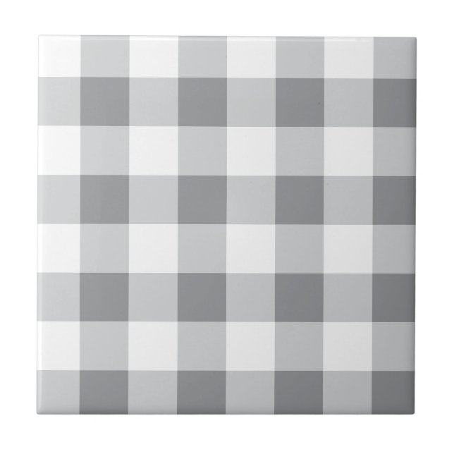 Gray And White Gingham Pattern Ceramic Tile (Front)