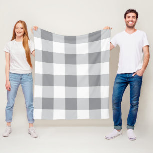 Gray And White Gingham Pattern Fleece Blanket