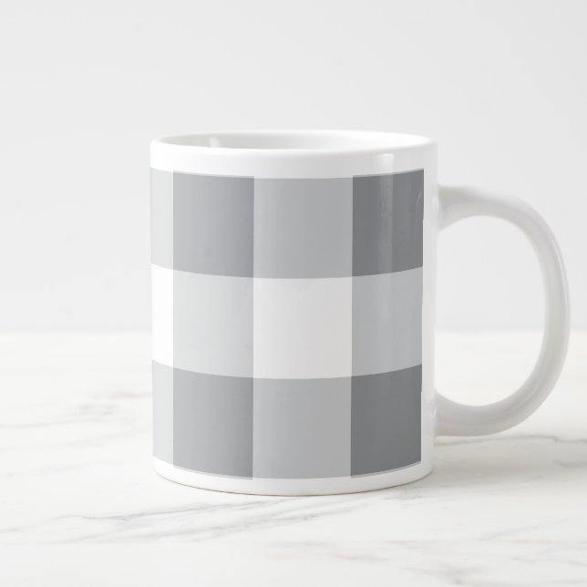 Gray And White Gingham Pattern Giant Coffee Mug (Right)