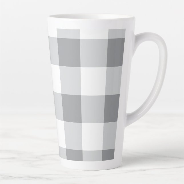 Gray And White Gingham Pattern Latte Mug (Right)