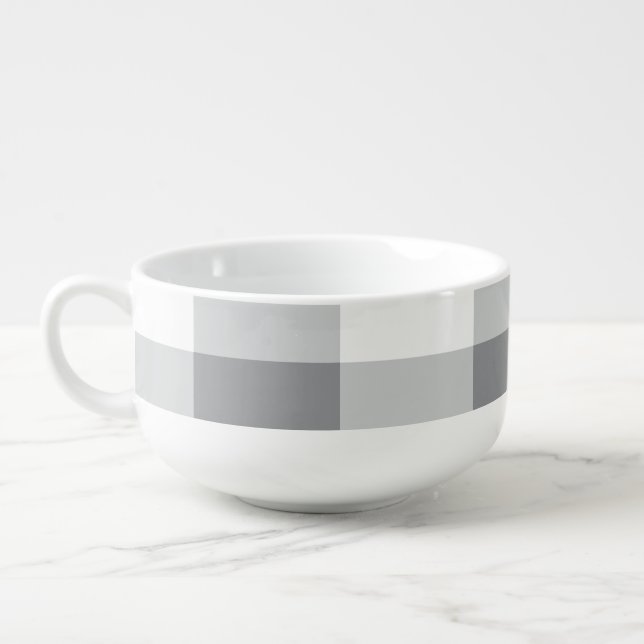 Gray And White Gingham Pattern Soup Mug (Right)