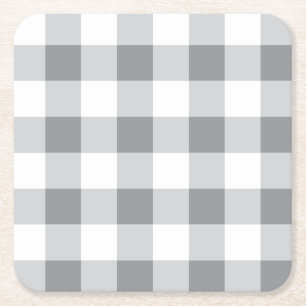 Gray And White Gingham Pattern Square Paper Coaster