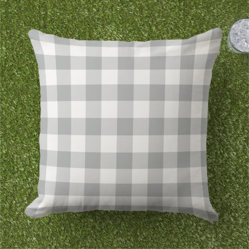 Gray and White Gingham Plaid Pattern Outdoor Pillow