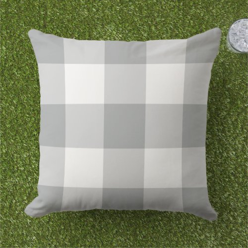 Gray and White Gingham Plaid Pattern Outdoor Pillow