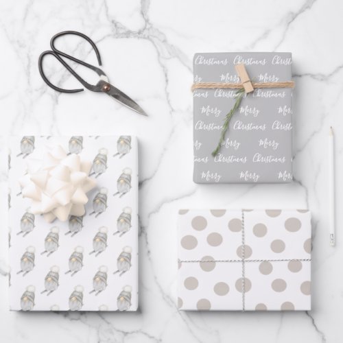 Gray And White Gnome Christmas Holiday Wrapping Paper Sheets