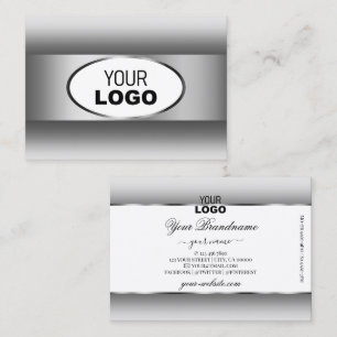 Gray and White Gradient Logo Silver Oval Frame Business Card