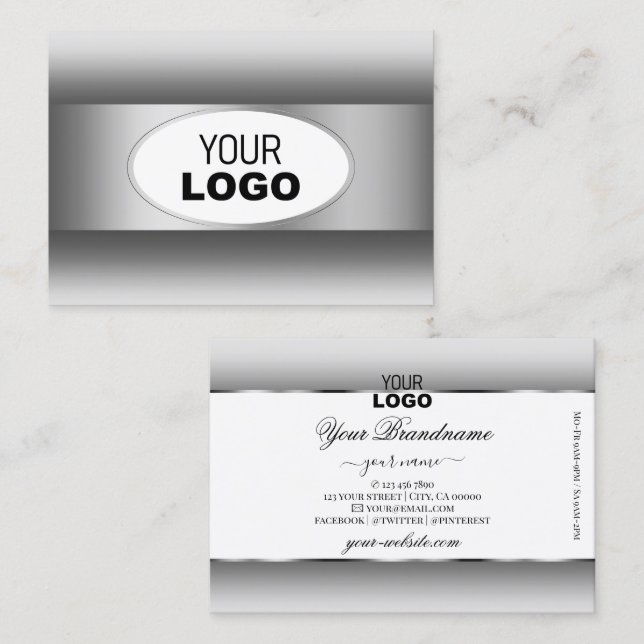 Gray and White Gradient Logo Silver Oval Frame Business Card (Front/Back)