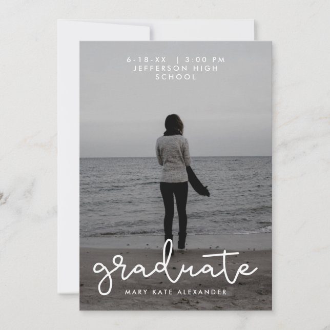 Gray and White Graduation Photo Announcement (Front)