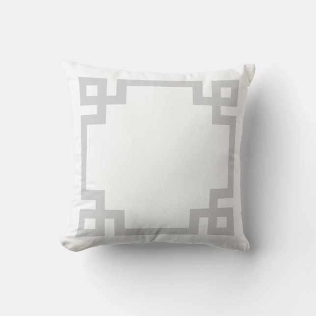 Gray and White Greek Key Border Throw Pillow (Front)
