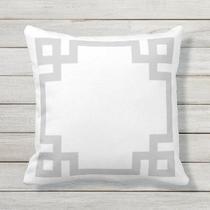 Gray and White Greek Key Border Throw Pillow