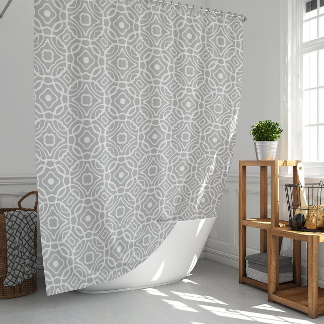 Gray and White Hand Drawn Quatrefoil Shower Curtain (Creator Uploaded)