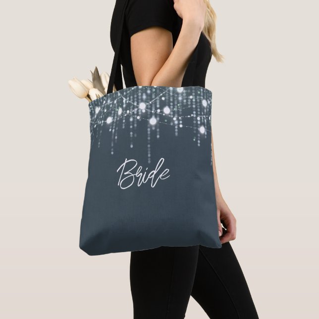 Gray and White Hanging Lights Bride Tote Bag (Close Up)