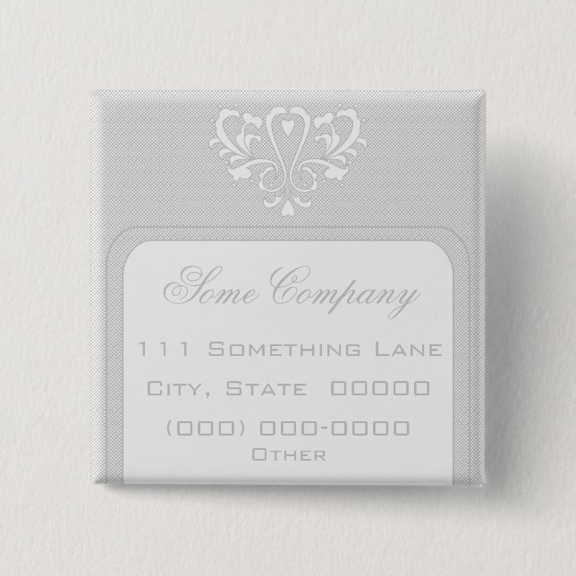 Gray And White Heart Damask Pinback Button (Front)