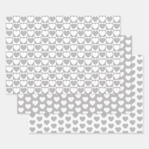 Gray and White Hearts Wrapping Paper Sheets