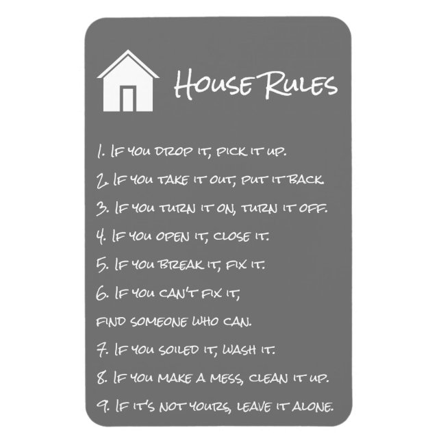 Gray and White House Rules Magnet (Vertical)