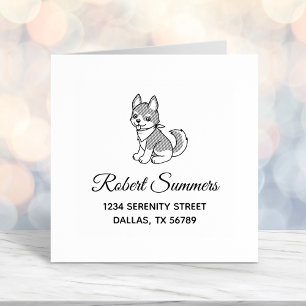 Gray and White Husky Puppy Dog Address Self-inking Stamp